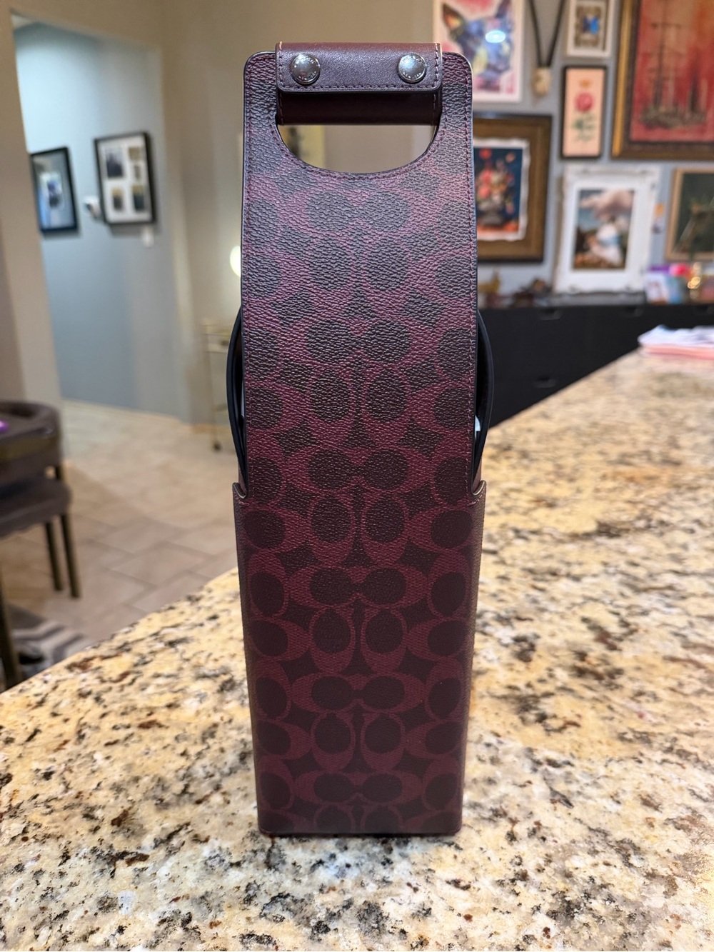 Coach Signature Bottle Carrier in Dark Burgundy & Black